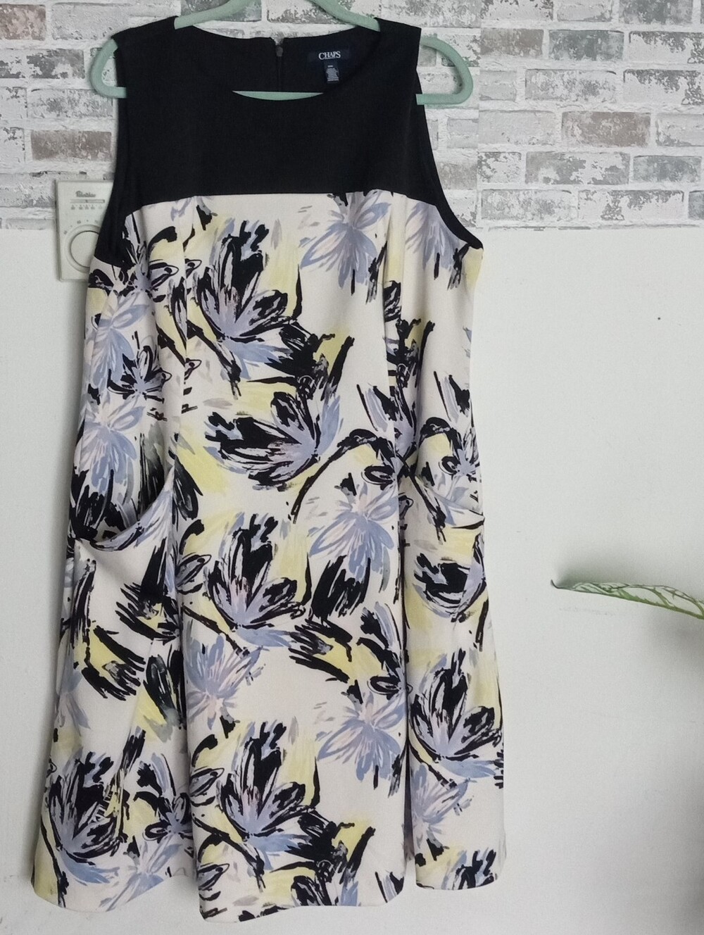 Chaps Black & Cream Floral Sleeveless A-Line Dress